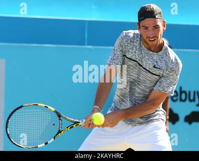 Adrian Mannarino (FRA) en action lors du match final du quart des Championnats de fièvre entre Novak Djokovic (SRB) contre Julien Beneteau (FRA) au Queen's Club de Londres, le 22 juin 2018 (photo de Kieran Galvin/NurPhoto) Banque D'Images