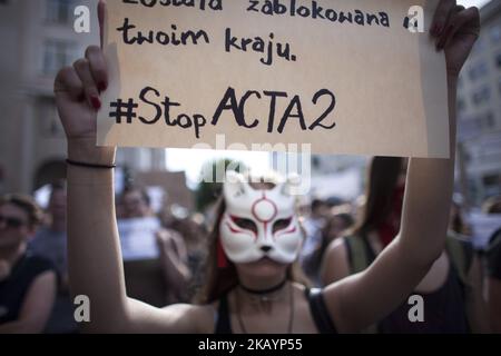 Manifestation contre l'ACTA 2,0 à Varsovie à Varsovie sur 29 juin 2018. (Photo de Maciej Luczniewski/NurPhoto) Banque D'Images