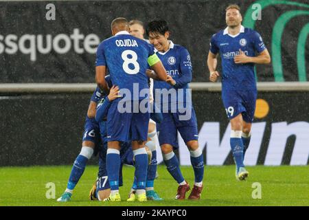 Gent, Belgique, 03/11/2022, les joueurs de Gent fêtent après avoir obtenu leur score lors d'un match de football entre le KAA Gent belge et le Molde norvégien FK, le jeudi 03 novembre 2022 à Gent, le jour 6/6 de la phase de groupe de l'UEFA Europa Conference League. BELGA PHOTO KURT DESPLENTER Banque D'Images