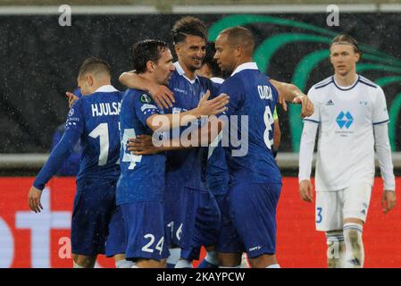 Gent, Belgique, 03/11/2022, les joueurs de Gent fêtent après avoir obtenu leur score lors d'un match de football entre le KAA Gent belge et le Molde norvégien FK, le jeudi 03 novembre 2022 à Gent, le jour 6/6 de la phase de groupe de l'UEFA Europa Conference League. BELGA PHOTO KURT DESPLENTER Banque D'Images