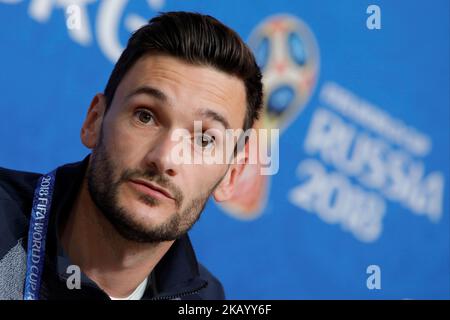 Hugo Lloris, de l'équipe nationale française, assiste à une conférence de presse avant le match de la demi-finale de la coupe du monde de la FIFA en Russie 2018 contre la Belgique sur 9 juillet 2018 au stade de Saint-Pétersbourg à Saint-Pétersbourg, en Russie. (Photo de Mike Kireev/NurPhoto) Banque D'Images