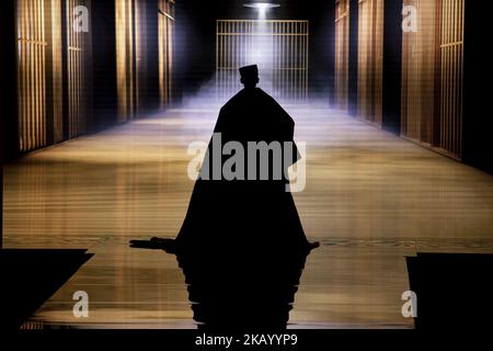 Le modèle Rosanna Zanetti marche sur la piste de la passerelle 'Andres Sarda' pendant la Mercedes-Benz Madrid Fashion week printemps/été à Madrid, Espagne. 09 juillet 2018. (Photo de Peter Sabok/NurPhoto) Banque D'Images