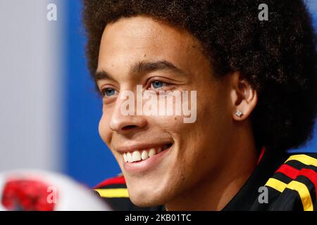 Axel Witsel, de Belgique, assiste à une conférence de presse avant le 2018 match de la troisième place de la coupe du monde de la FIFA en Russie contre la Belgique en 13 juillet 2018 au stade de Saint-Pétersbourg à Saint-Pétersbourg, en Russie. (Photo de Mike Kireev/NurPhoto) Banque D'Images