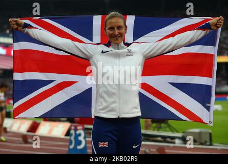 Holly Bradshaw, de Grande-Bretagne et d'Irlande du Nord, a remporté la voûte polaire féminine lors de la coupe du monde d'athlétisme de Londres 2018 au stade de Londres à Londres, Royaume-Uni sur 14 juillet 2018. (Photo par action Foto Sport/NurPhoto) Banque D'Images