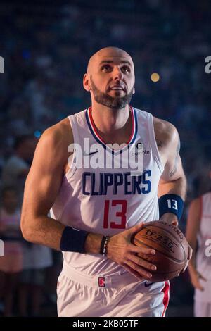 Marcin Gortat lors du match de basket-ball caritatif « Gortat Team » (célébrités) contre l'armée polonaise, organisé par Marcin Gortat (joueur de la NBA), à l'Atlas Arena de Lodz, Pologne, le 21 juillet 2018 (photo de Mateusz Wlodarczyk/NurPhoto) Banque D'Images