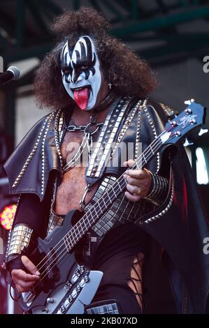 MOE Rotondi (personnage de démon de Gene Simmons), du premier groupe d'hommage AU BAISER du Canada, Destroyer, se produit au K-Days Festival à Edmonton. Mercredi, 25 juillet 2018, dans le parc Northlands, Edmonton, Alberta, Canada. (Photo par Artur Widak/NurPhoto) Banque D'Images