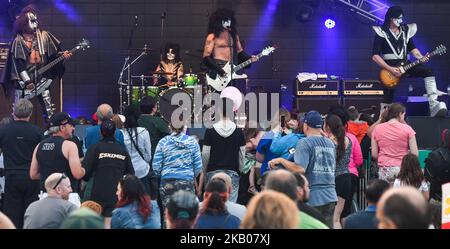 Destroyer, le premier groupe de BAISER du Canada, se produit au K-Days Festival à Edmonton. Mercredi, 25 juillet 2018, dans le parc Northlands, Edmonton, Alberta, Canada. (Photo par Artur Widak/NurPhoto) Banque D'Images