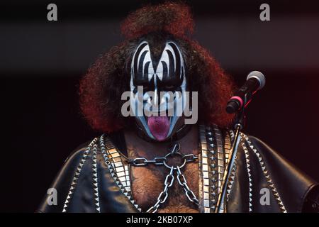 MOE Rotondi (personnage de démon de Gene Simmons), du premier groupe d'hommage AU BAISER du Canada, Destroyer, se produit au K-Days Festival à Edmonton. Mercredi, 25 juillet 2018, dans le parc Northlands, Edmonton, Alberta, Canada. (Photo par Artur Widak/NurPhoto) Banque D'Images