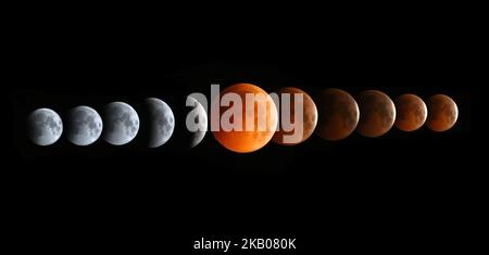 Photo Combo - Eclipse lunaire comme vu à Jaipur, Rajasthan, Inde sur, 28 juillet 2018. La plus longue éclipse lunaire du 21st siècle fait tourner la lune en rouge.(photo de Vishal Bhatnagar/NurPhoto) Banque D'Images