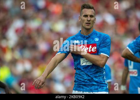 Arkadiusz Milik de Napoli lors du match amical du club international entre le FC Liverpool et la SSC Napoli au stade Aviva de Dublin, Irlande sur 4 août 2018 (photo par Andrew Surma/NurPhoto) Banque D'Images