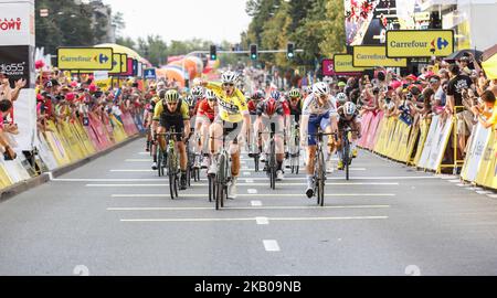 Pascal Ackermann applaudit après avoir remporté la deuxième journée du Tour de Bologne à Katowice, en Pologne, sur 5 août 2018. (Photo par Dominika Zarzycka/NurPhoto) Banque D'Images