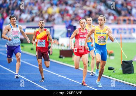 Andreas Bube du Danemark pendant la demi-finale de 800 mètres pour les hommes au stade olympique de Berlin au Championnat européen d'athlétisme sur 10 août 2018. (Photo par Ulrik Pedersen/NurPhoto) Banque D'Images