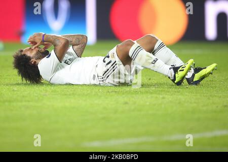 Le défenseur brésilien Marcelo du Real Madrid lors de la Super coupe de l'UEFA entre le Real Madrid et l'Atletico Madrid au stade Lillekula sur 15 août 2018 à Tallinn, Estonie. (Photo par Raddad Jebarah/NurPhoto) Banque D'Images