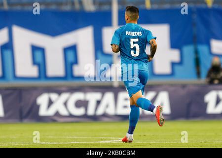 Leandro Paredes du FC Zenit Saint-Pétersbourg lors de la troisième manche de l'UEFA Europa League match de qualification de deuxième jambe entre le FC Zenit Saint-Pétersbourg et le FC Dinamo Minsk sur 16 août 2018 au stade Petrovsky de Saint-Pétersbourg, en Russie. (Photo de Mike Kireev/NurPhoto) Banque D'Images