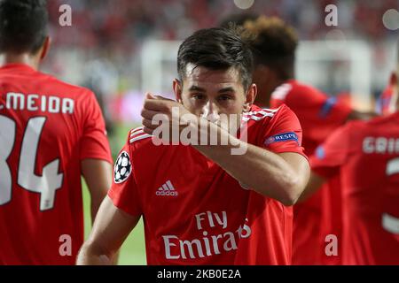 Le milieu de terrain portugais de Benfica, Pizzi, célèbre après avoir marquant un but lors du match de la Ligue des champions de l'UEFA, lors du match de la première jambe, SL Benfica vs PAOK FC, au stade Luz de Lisbonne, Portugal, sur 21 août 2018. (Photo par Pedro Fiúza/NurPhoto) Banque D'Images