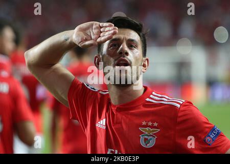 Le milieu de terrain portugais de Benfica, Pizzi, célèbre après avoir marquant un but lors du match de la Ligue des champions de l'UEFA, lors du match de la première jambe, SL Benfica vs PAOK FC, au stade Luz de Lisbonne, Portugal, sur 21 août 2018. (Photo par Pedro Fiúza/NurPhoto) Banque D'Images