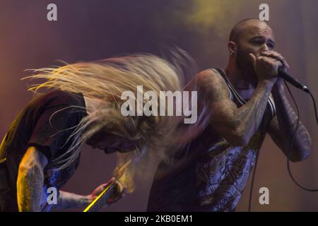 Le groupe suffocation, American Death Metal band au festival de musique Rock al Parque 2018 à Bogota, Colombie sur 20 août 2018. Rock al Parque est un festival de musique de trois jours qui a lieu depuis 1995. (Photo de Daniel Garzon Herazo/NurPhoto) Banque D'Images