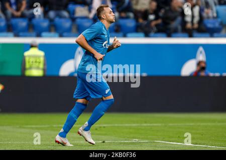 Artem Dzyuba du FC Zenit Saint-Pétersbourg lors du match de la Ligue européenne d'Europe de l'UEFA entre le FC Zenit Saint-Pétersbourg et le Molde FK sur 23 août 2018 au stade de Saint-Pétersbourg, en Russie. (Photo de Mike Kireev/NurPhoto) Banque D'Images