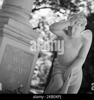 La pierre tombale de Wolfgang Amadeus Mozart sur 30 août 2018 dans le cimetière de Saint-Marx (Sankt Marxer Friedhof) à Vienne, Autriche utilisé de 1784 à 1874. (Photo par Oscar Gonzalez/NurPhoto) Banque D'Images