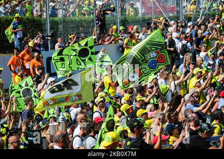 FIN DE LA COURSE, le fan de Valentino Rossi au Gran Premio Octo di San Marino e della Riviera di Rimini, pendant le podium au circuit mondial Marco Simoncelli pour le tour 13th du Championnat du monde MotoGP, de 7 septembre à 9th à Misano Adriatico, Italie sur 9 septembre 2018. (Photo de Felice Monteleone/NurPhoto) Banque D'Images