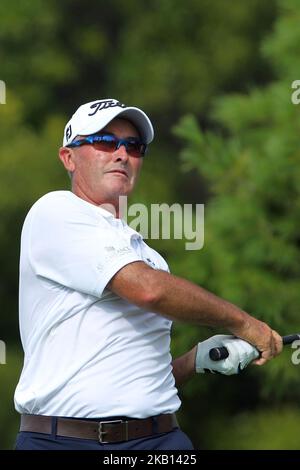 David McKenzie, de Melbourne, Australie, suit son tir du tee-shirt 13th lors de la deuxième partie du tournoi de golf The Ally Challenge présenté par McLaren au Warwick Hills Golf & Country Club à Grand blanc, MI, USA Saturday, 15 septembre 2018. (Photo par Amy Lemus/NurPhoto) Banque D'Images