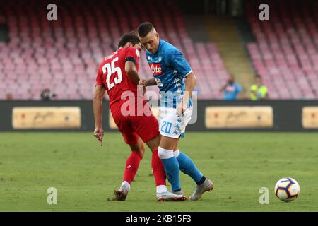 Piotr Zieliski (SSC Napoli) ET Federico Chiesa (A.C. Fiorentina) pendant la série italienne Un football SSC Napoli / AC Fiorentina au stade S. Paolo de Naples sur 15 septembre 2018 (photo de Paolo Manzo/NurPhoto) Banque D'Images