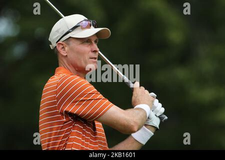 Bob Estes, d'Austin, Texas, a été tiré du tee-shirt 3rd lors de la dernière partie du tournoi de golf The Ally Challenge présenté par McLaren au Warwick Hills Golf & Country Club à Grand blanc, MI, USA Sunday, 16 septembre 2018. (Photo par Amy Lemus/NurPhoto) Banque D'Images