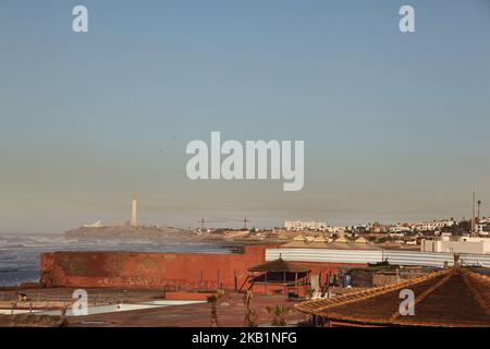 Phare au bord de l'océan Atlantique à Casablanca, Maroc, Afrique. (Photo de Creative Touch Imaging Ltd./NurPhoto) Banque D'Images