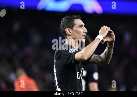 Angel Di Maria #11 du PSG célèbre lors du match du groupe C de la Ligue des champions de l'UEFA entre Paris Saint-Germain et l'étoile rouge de Belgrade au Parc des Princes sur 3 octobre 2018 à Paris, France. (Photo de Julien Mattia/NurPhoto) Banque D'Images