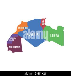 Carte des syndicats des pays du Maghreb. États d'Afrique du Nord-Ouest. Illustration vectorielle isolée Illustration de Vecteur