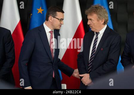 Mateusz Morawiecki et Zbigniew Boniek à Varsovie, Pologne, le 29 mai 2018 (photo de Mateusz Wlodarczyk/NurPhoto) Banque D'Images