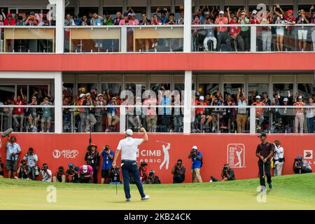 Marc Leishman d'Australie réagit après avoir remporté le COMB Classic le 14 octobre 2018 à TPC Kuala Lumpur, Malaisie (photo de Chris Jung/NurPhoto) Banque D'Images