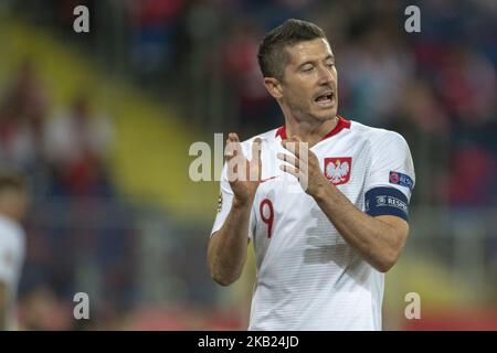 Robert Lewandowski de Pologne pendant la Ligue des Nations de l'UEFA Un match entre la Pologne et l'Italie au stade silésien de Chorzow, Pologne sur 14 octobre 2018 (photo d'Andrew Surma/NurPhoto) Banque D'Images