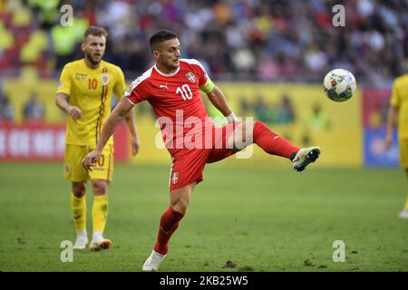 Le Dusan Tadic de Serbie en action pendant la Ligue des Nations de l'UEFA, ligue 4, groupe 4, match de football entre la Roumanie et la Serbie à l'arène nationale de Bucarest, Roumanie, 14 octobre 2018. (Photo par Alex Nicodim/NurPhoto) Banque D'Images