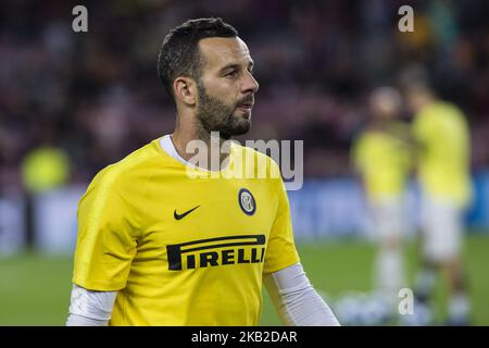 01 Handanovic de Slovénie du FC Internazionale Milano pendant le match de l'UEFA Champions League entre le FC Barcelone et le FC Internazionale Milano au Camp Nou Stadium, à Barcelone, le 24 octobre 2018. (Photo par Xavier Bonilla/NurPhoto) Banque D'Images