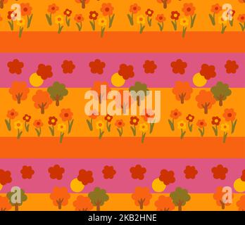 Paysage d'automne au coucher du soleil, dessin animé vectoriel sans couture Illustration de Vecteur