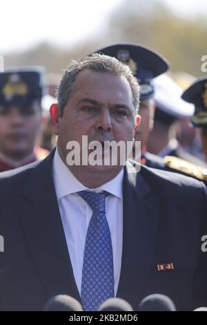 Panos Kammenos à Thessalonique lors du défilé militaire du 28th octobre 2018, la 'journée Oxi' qui commémore le rejet de la Grèce de l'ultimatum fait par le dictateur italien Benito Mussolini en 1940. Panos Kammenos est le ministre de la Défense nationale de Grèce et fondateur du parti de droite indépendant Grecs. (Photo de Nicolas Economou/NurPhoto) Banque D'Images