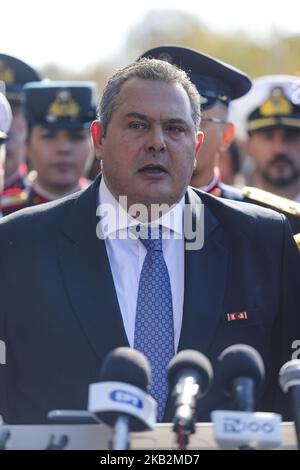 Panos Kammenos à Thessalonique lors du défilé militaire du 28th octobre 2018, la 'journée Oxi' qui commémore le rejet de la Grèce de l'ultimatum fait par le dictateur italien Benito Mussolini en 1940. Panos Kammenos est le ministre de la Défense nationale de Grèce et fondateur du parti de droite indépendant Grecs. (Photo de Nicolas Economou/NurPhoto) Banque D'Images