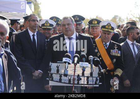 Panos Kammenos à Thessalonique lors du défilé militaire du 28th octobre 2018, la 'journée Oxi' qui commémore le rejet de la Grèce de l'ultimatum fait par le dictateur italien Benito Mussolini en 1940. Panos Kammenos est le ministre de la Défense nationale de Grèce et fondateur du parti de droite indépendant Grecs. (Photo de Nicolas Economou/NurPhoto) Banque D'Images