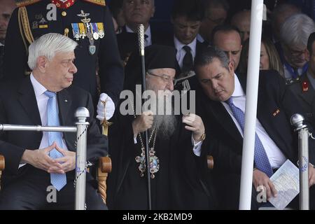 Panos Kammenos à Thessalonique lors du défilé militaire du 28th octobre 2018, la 'journée Oxi' qui commémore le rejet de la Grèce de l'ultimatum fait par le dictateur italien Benito Mussolini en 1940. Panos Kammenos est le ministre de la Défense nationale de Grèce et fondateur du parti de droite indépendant Grecs. (Photo de Nicolas Economou/NurPhoto) Banque D'Images