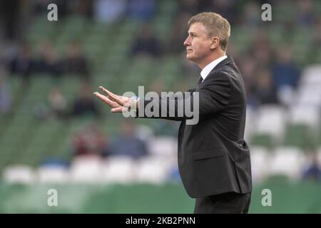 Stephen Kenny, directeur de Dundalk, réagit lors de la finale de la coupe de la FAI du quotidien irlandais entre le Cork City FC et le Dundalk FC au stade Aviva de Dublin, en Irlande, sur 4 novembre 2018 (photo d'Andrew Surma/NurPhoto) Banque D'Images