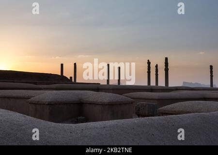 Vestiges de Persepolis, la capitale cérémonielle de l'ancien empire achéménique construit par Darius I au sixième siècle avant J.-C. sur 15 septembre 2018, Iran. Persepolis est un exemple bien conservé de la culture perse ancienne. (Photo par Dominika Zarzycka/NurPhoto) Banque D'Images