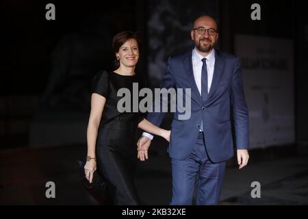 Le Premier ministre belge Charles Michel et sa femme Amélie Derbaudrenghien assistent à un dîner d'Etat et à une visite de l'exposition Picasso dans le cadre des cérémonies marquant le 100th anniversaire de l'armistice du 11 novembre 1918, mettant fin à la première Guerre mondiale (photo de Mehdi Taamallah/NurPhoto) Banque D'Images