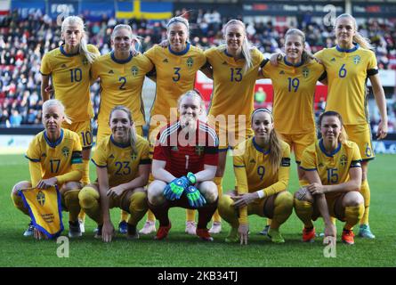 Rotherham, Royaume-Uni, 11 novembre 2018. Équipe de Suède lors du match international féminin entre les femmes d'Angleterre et les femmes de Suède au stade de New York Rotherham, en Angleterre, le 11 novembre 2018. (Photo par action Foto Sport/NurPhoto) Banque D'Images