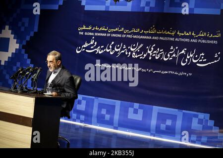 Ali Akbar Velayati, conseiller principal auprès du Guide suprême de l'Iran en matière d'affaires internationales, s'exprime lors du Séminaire mondial des syndicats des auteurs et éditeurs pro-Moqawama et de la résistance à Téhéran-Iran. Sur 14 novembre 2018. (Photo de Rouzbeh Fouladi/NurPhoto) Banque D'Images