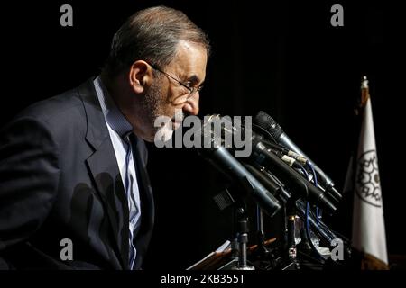 Ali Akbar Velayati, conseiller principal auprès du Guide suprême de l'Iran en matière d'affaires internationales, s'exprime lors du Séminaire mondial des syndicats des auteurs et éditeurs pro-Moqawama et de la résistance à Téhéran-Iran. Sur 14 novembre 2018. (Photo de Rouzbeh Fouladi/NurPhoto) Banque D'Images