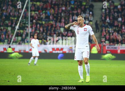 Kamil Grosicki (11) lors du match international de football entre la Pologne et la République tchèque au stade Energa à Gdansk, Pologne, le 15 novembre 2018 (photo de Mateusz Wlodarczyk/NurPhoto) Banque D'Images