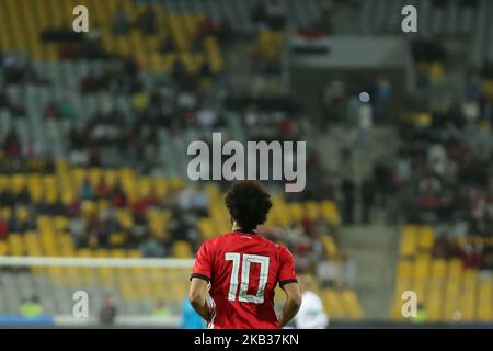 Egypts Mohamed Salah réagit lors du match de qualification de la coupe d'Afrique des Nations entre l'Egypte et Tunis au stade Borg AlaArab à Alexandrie, Egytp, le 16 novembre 2018. (Photo d'Ahmed Awaad/NurPhoto) Banque D'Images