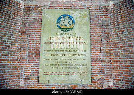 Marque historique de la mémoire de John Robinson, pasteur de l'église anglaise de Leiden du 1609 au 1625 novembre 22th 2018 à Leiden, pays-Bas. (Photo par Romy Arroyo Fernandez/NurPhoto) Banque D'Images