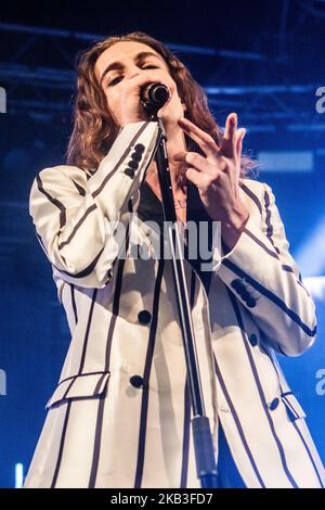 Damiano David de Maneskin se produit en direct à fabrique à Milan, en Italie, sur 23 novembre 2018. (Photo par Mairo Cinquetti/NurPhoto) Banque D'Images